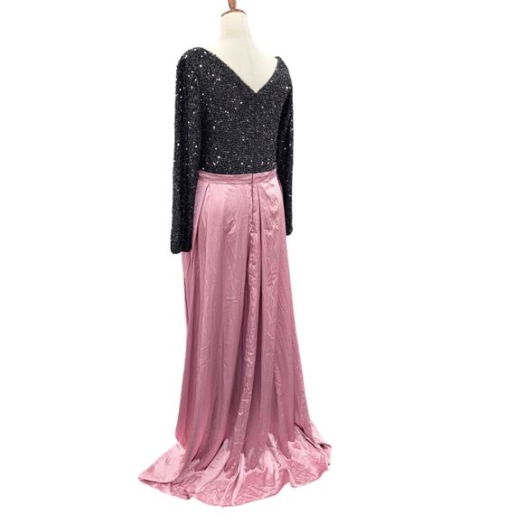 NWT Women's Black Pink Long Sleeve Sequin Gown Size 28 - Picture 12 of 13